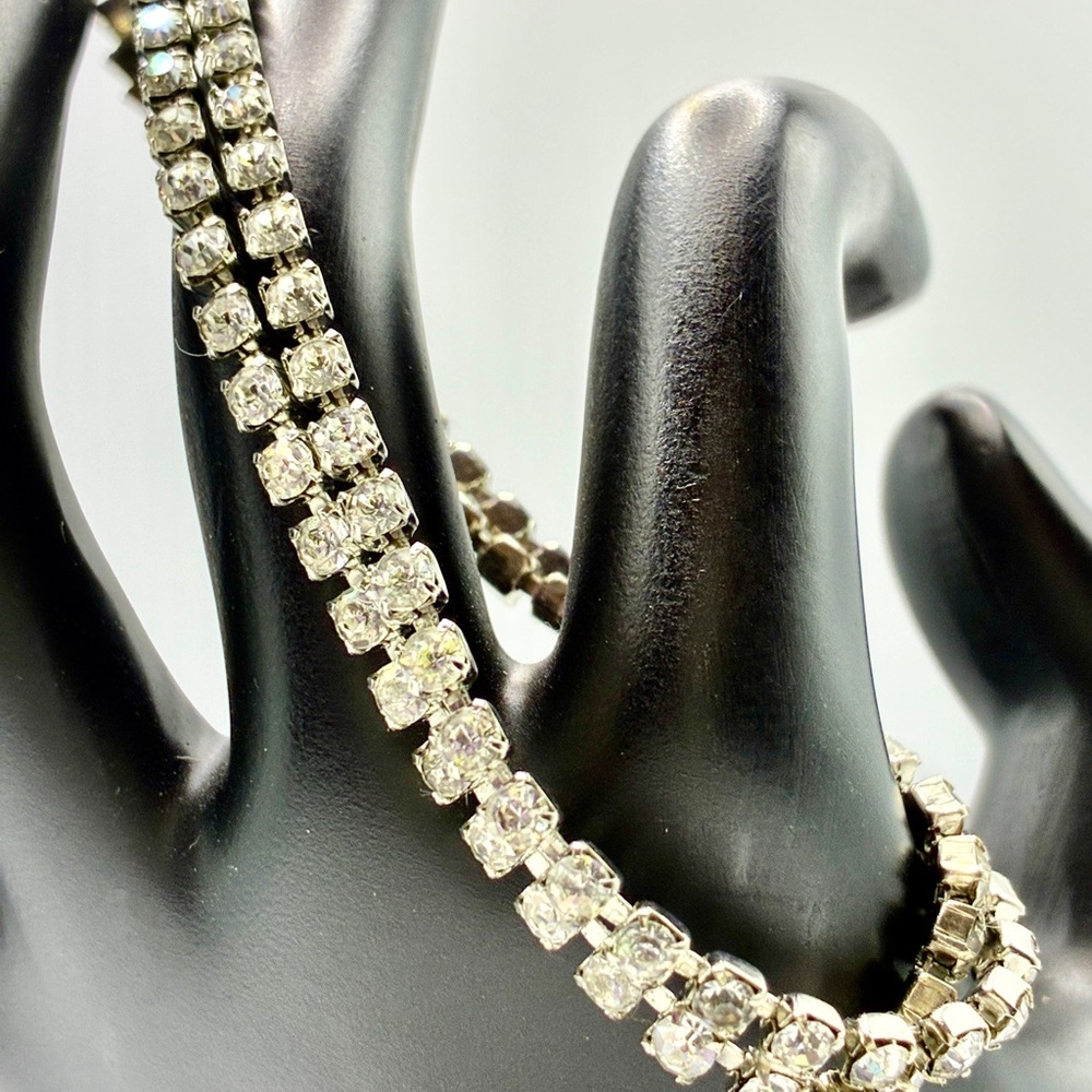 Vintage Sparkly Double Strand Rhinestone Bracelet with Beautiful Fold Over Clasp